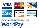 Visa, Mastercard, Delta, Amex, Discover, echecks Accepted